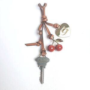 NEW Coach Leather Key Cherry Heart Gold Cluster Bag Charm